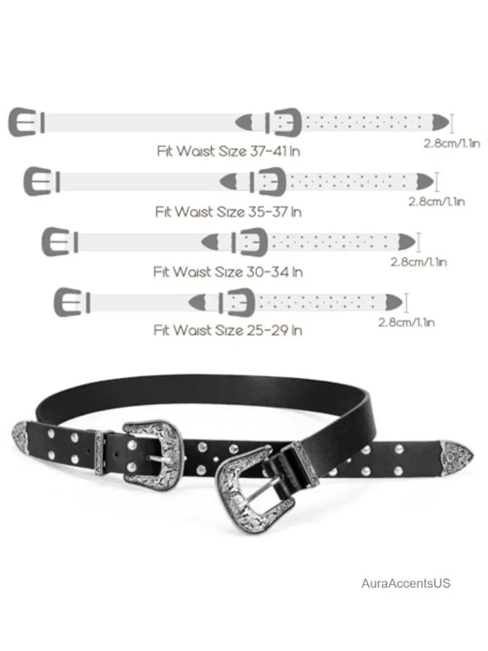 Vintage Double Buckle Faux Leather Belt for Women Cowgirl Style Denim Dress
